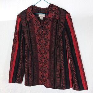 Vintage TanJay Textured Lace Stripe Zip Jacket Women's L 90's Career Embroidery